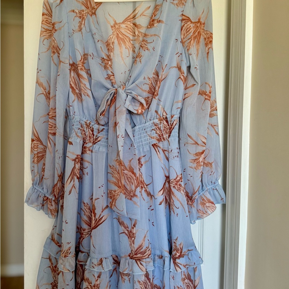 Floral Print Women's Dress - Blue and Orange